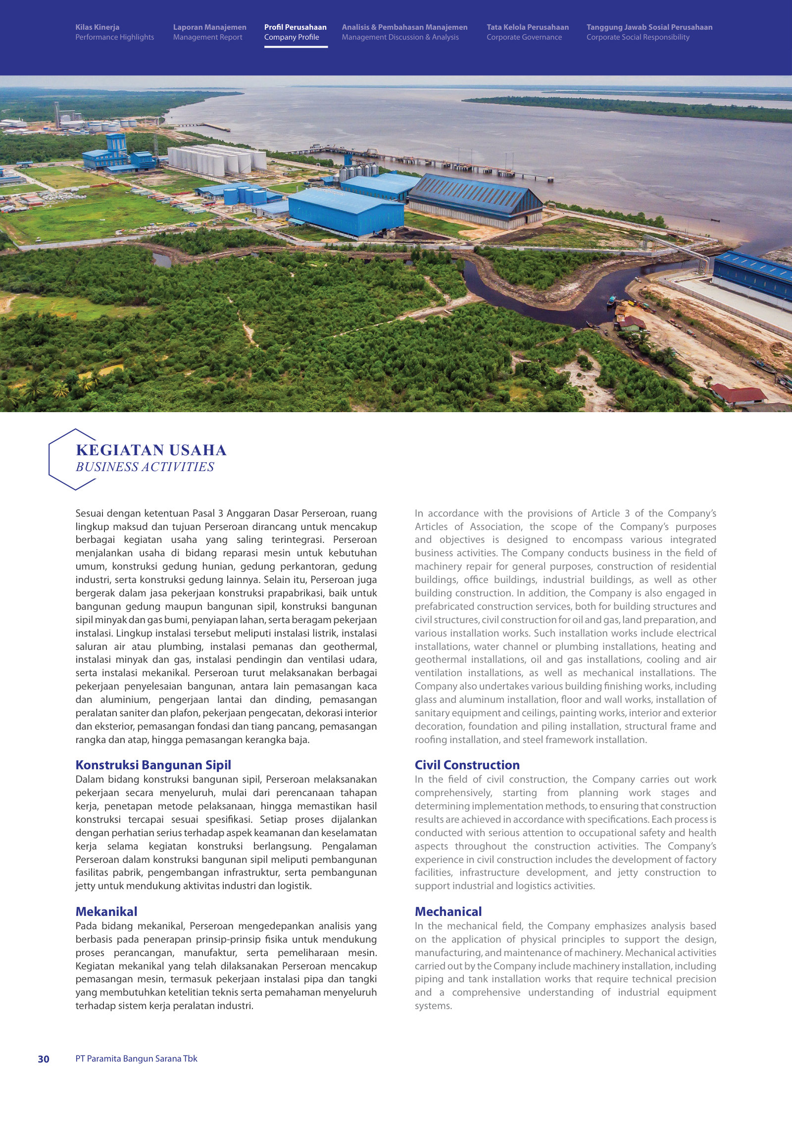 What PBSA actually builds — civil construction and mechanical work — shown against one of its industrial plant sites.