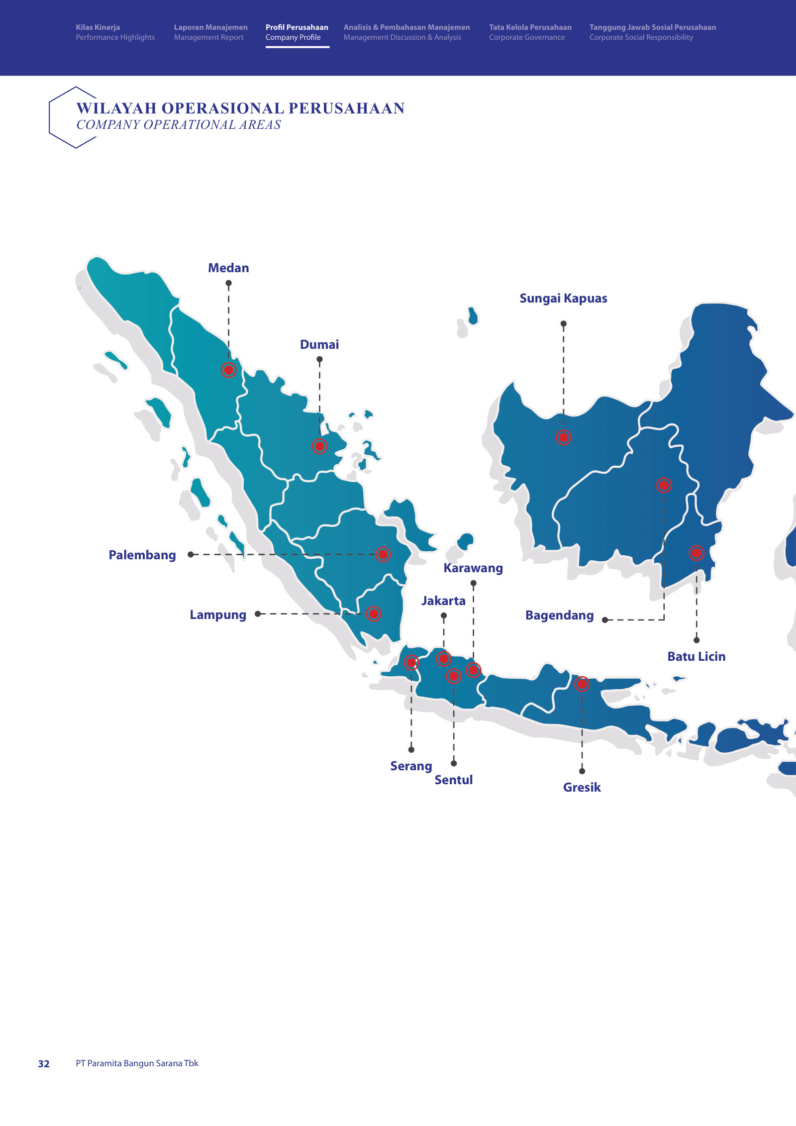 Where it works — a map of project locations across Sumatra, Java and Kalimantan.
